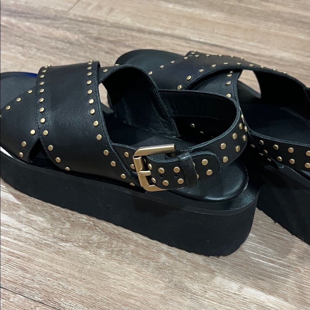 Anthropologie Maeve Black Gold Studded Platform Sandals - Picture 5 of 5